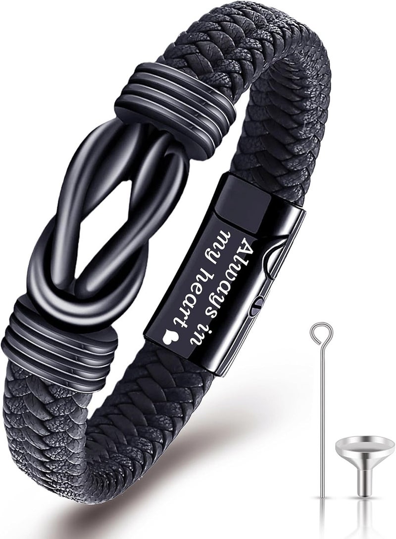 YOUFENG Urn Bracelet for Human Ashes Leather Cremation Knot Cross Bracelet Stainless Steel Keepsake Cuff Bangle Jewelry for Men - Image 1